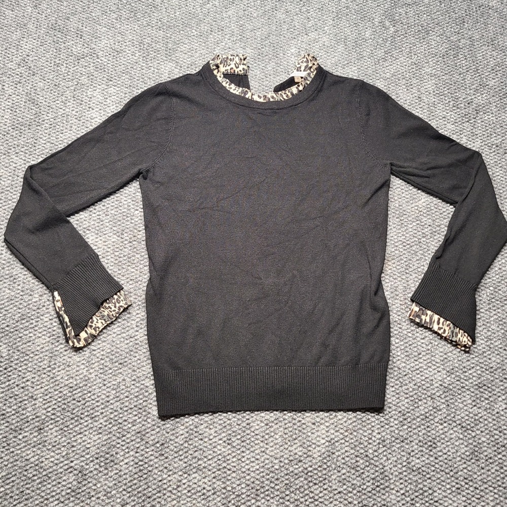 Siani Milano Womens Black Leopard Trim Layered Look Sweater Size M RN 163742